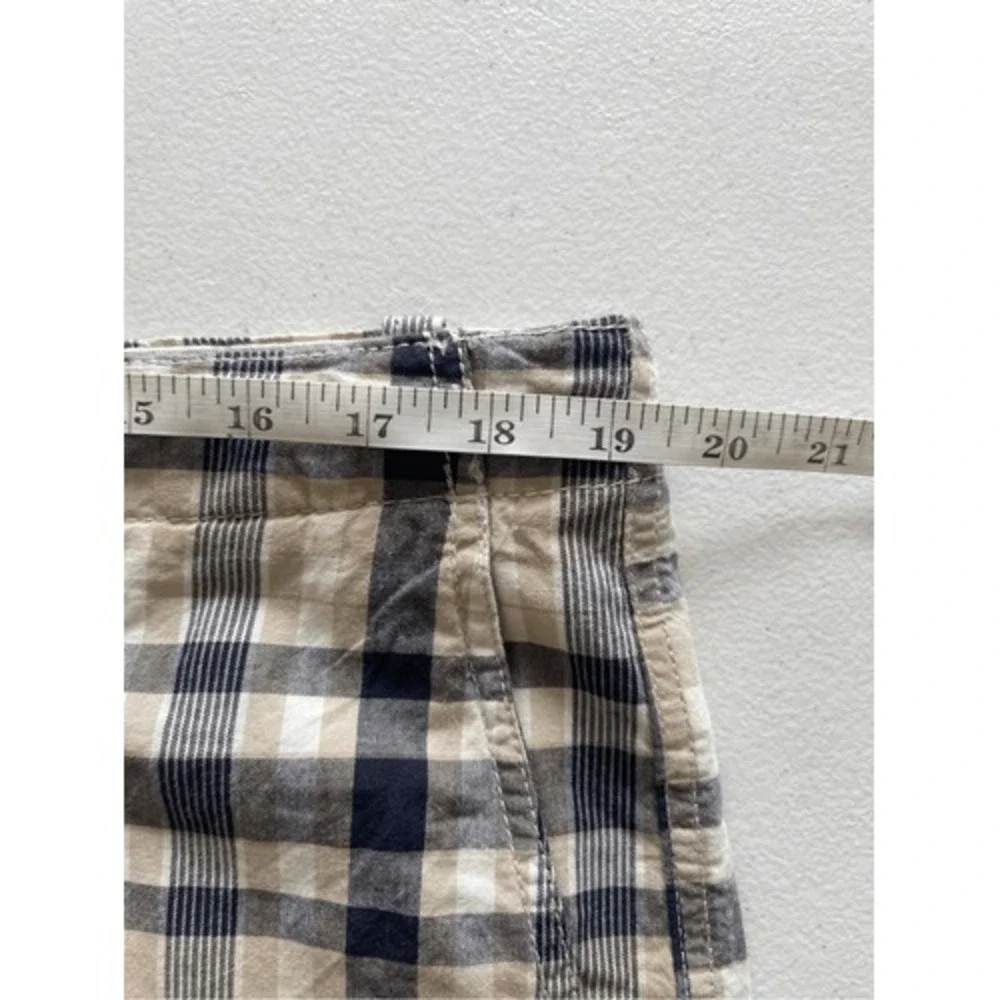 IZOD‎ Mens Plaid Cargo Shorts Navy Blue Tan White Cotton Size 38